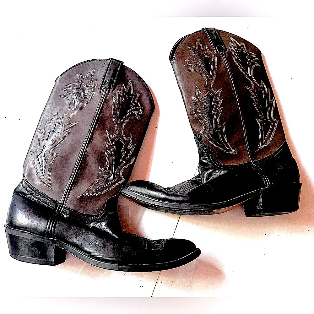 Texas Boot Company Men's Brown Black Leather Cowboy Boots